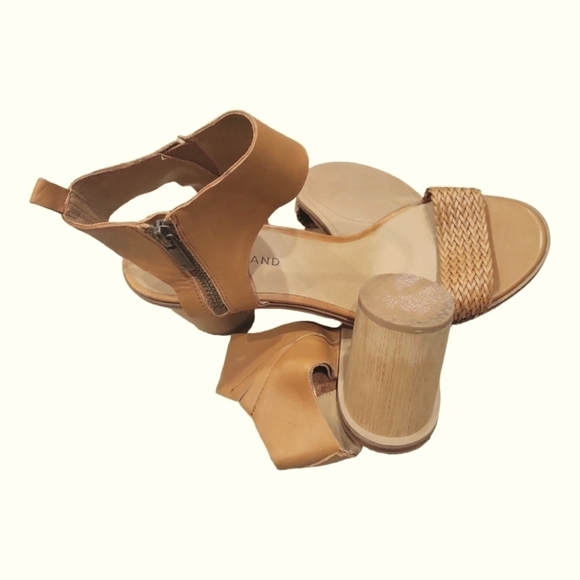 Lucky Brand Women's Tan Leather Pomee Buff Ankle Strap Wood Block Heels Size 9 - Picture 4 of 9